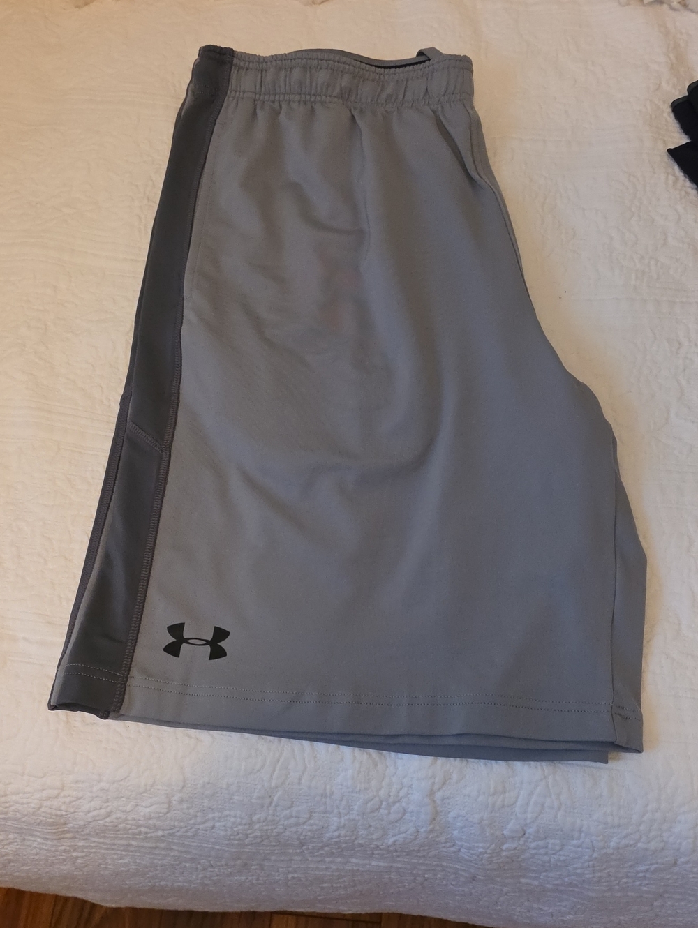 Under Armour Men's Light Gray Athletic Shorts with Dark Gray Side Panels